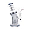 Bent Neck Ringed Triple Glass Water Pipe w/ Thick Base | 6.5in Tall - 14mm Bowl - Smoke